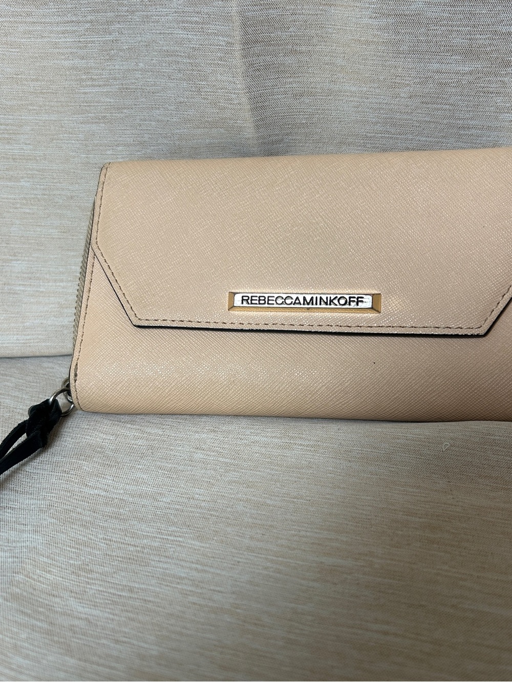 Rebecca Minkoff Blush Envelope Leather Wallet with Gold Logo.
